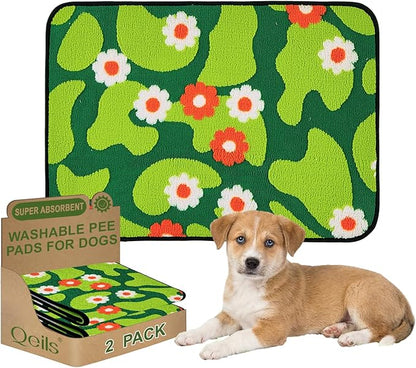 Qeils Reusable Puppy Pads for Small Dogs, Washable Pee Pads with Non-Slip , Absorbent Leakproof Mat for Crates, Playpens, Pet Beds & Whelping, Indoor Potty Training Grass Green, 23"x36", 2 Pack