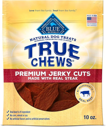 Blue Buffalo True Chews Premium Jerky Cuts Dog Treats, Made in the USA with Natural Ingredients, Beef, 10-oz Bag