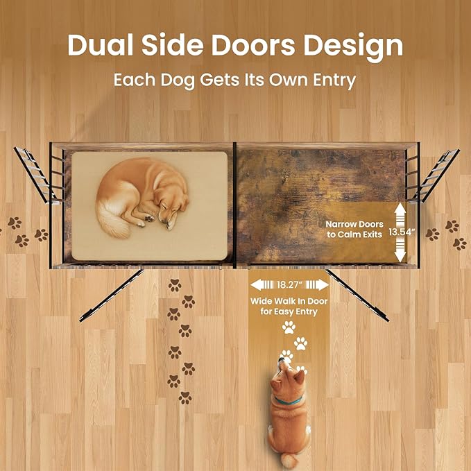 Dog Crate Furniture 78" Heavy Duty for 2 Large Dog, Sturdy Indoor Dog Kennel Table with 3 Doors, Elevated Robot Vacuum Friendly Base, Decorative Cage TV Stand & End Table, Rustic Brown