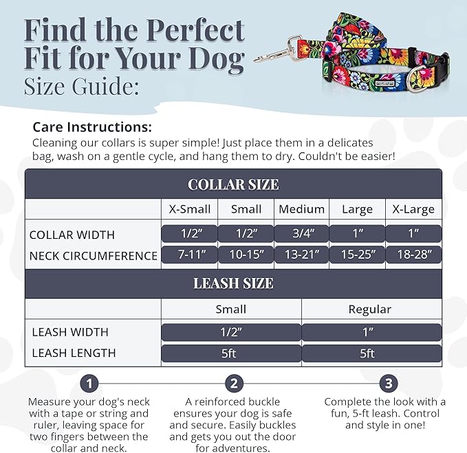 Lucky Love Dog - Easy Click Buckle Dog Collar with Leash Set Combo, Durable & Comfortable for Male & Female Dogs, Pet Collar for Medium Dogs, Secure Fit - Blackbird Combo, Medium