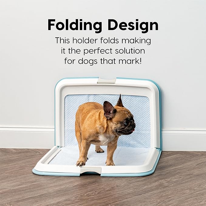 IRIS USA Pee Pad Holder for Dogs and Puppies, Potty Training Tray with Secured Latches, Non-Skid Feet, Leak Protection, Easy Clean Surface, Fits 28"x 34" Puppy Pads Size or Larger, Blue