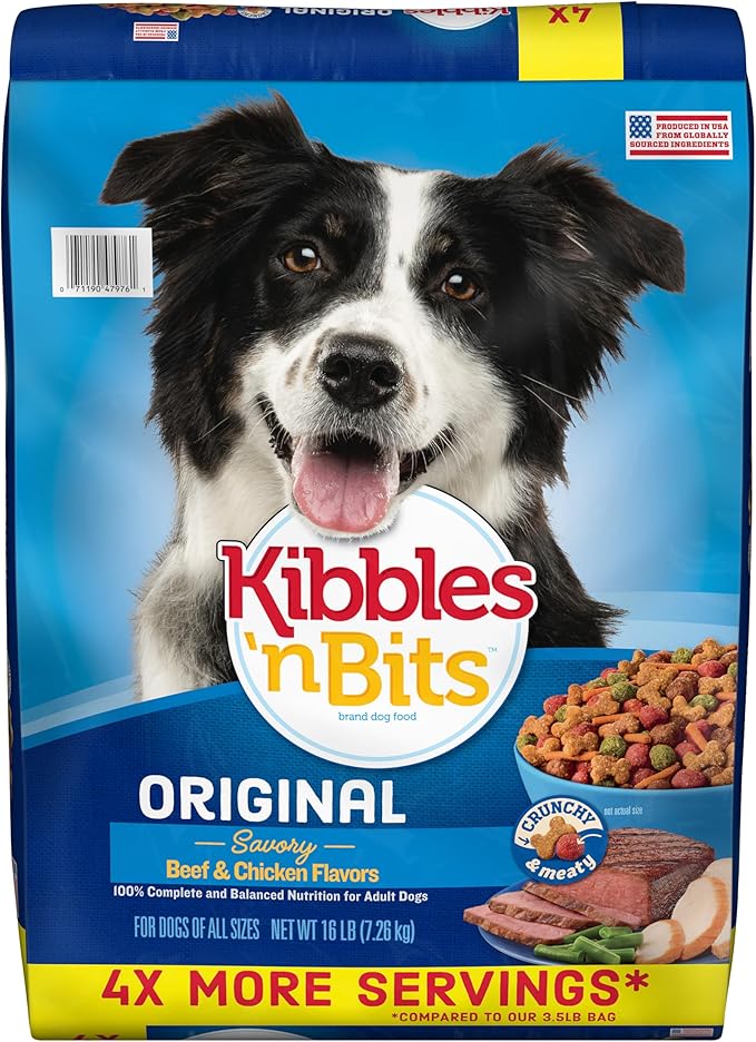 Kibbles 'n Bits Original Dry Dog Food, Savory Beef & Chicken Flavors for Adult Dogs, 16 lb. Bag