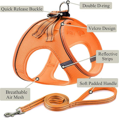 Dog Harness with Leash Set, No Pull Adjustable Reflective Step-in Puppy Pet Vest Harnesses for Small Medium Large Dogs and Cats,Orange XS