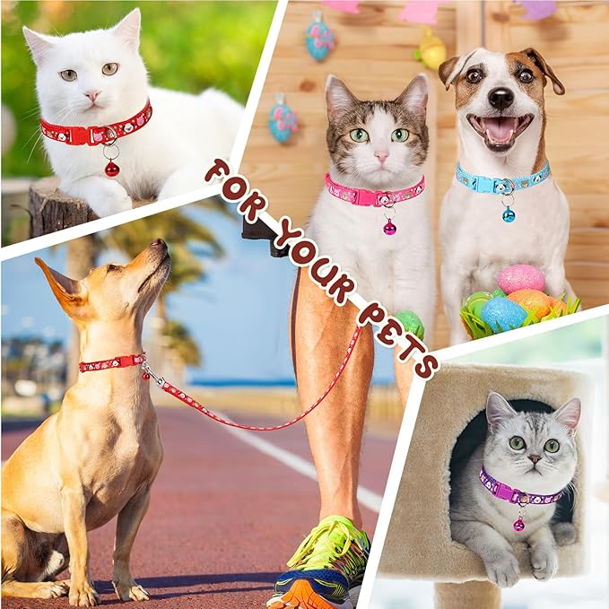 Amylove 48 Pcs Dog Collar and Leash Set, Polypropylene Adjustable Puppy Collars for Medium Dogs Small Pet Puppy Walking Training with Hook and Buckle(Vivid Color,Animal Pattern)