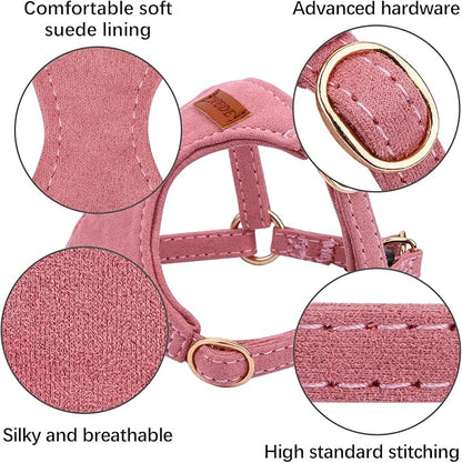 CHEDE No Pull Puppy Harness and Multifunction Dog Leash Set- 8 Colors Soft Adjustable No Choke Escape Proof Cute,Lightweight Pet Vest Harness for Small and Medium Dog (XXS, Antique Pink)