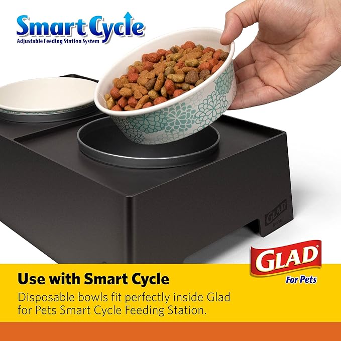 Glad Pets Disposable Small Dog Bowls, Teal Pattern, 1.75 Cup Feeding Size Leakproof and Dishwasher Safe (Pack of 4, 100 Count Total)