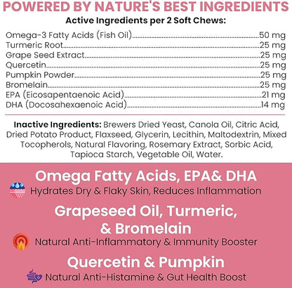 Dog Allergy Chews - 90 Delicious Soft Chew Treats - Anti Itch Allergy Relief for Dogs and Cats - Boosts Immune System, Promotes Skin Health - Seasonal Treatment for Pets - Made in The USA