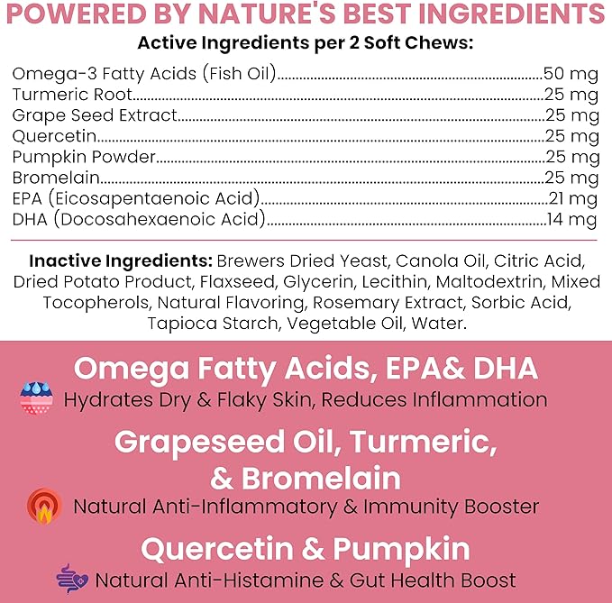 Dog Allergy Chews -180 Delicious Soft Chew Treats - Anti Itch Allergy Relief for Dogs and Cats - Boosts Immune System, Promotes Skin Health - Seasonal Treatment for Pets - Made in The USA