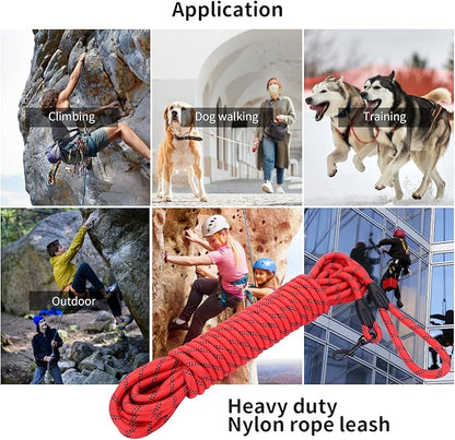 Long Dog Leash for Training 50Ft-Reflective Nylon Rope with Swivel Hook-Recall Agility Lead for Large Small Medium Dogs Outside Walking Hiking-Red Diam 1/2"
