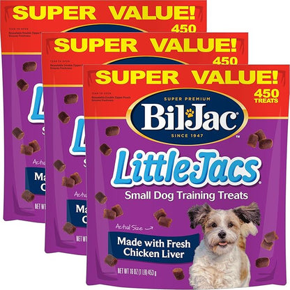 Bil-Jac Little-Jacs Small Dog Training Treats, Soft Chicken Liver Recipe, 16 oz (3 Pack)