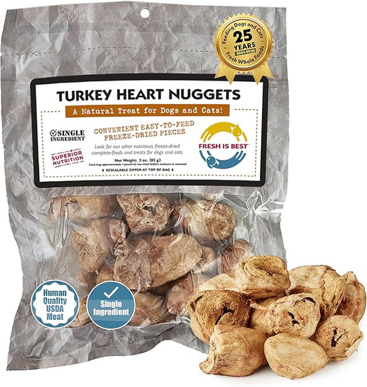 Fresh Is Best Turkey Heart Nuggets Freeze Dried Dog Treats – Raw Freeze Dried Treats for Dogs & Cats in Resealable Zipper Bag – High-Protein Single Ingredient – Made in the USA