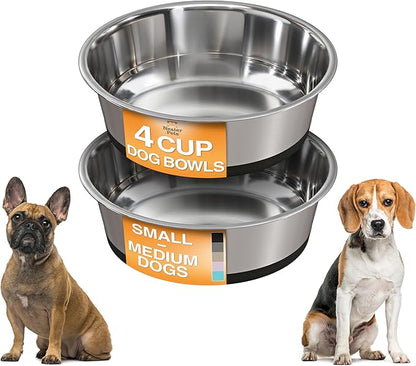 Neater Pet Brands Stainless Steel Dog Bowls with Non-Slip Rubber Bottom – Set of 2, 4 Cup (32 oz), Black - Heavy Duty Metal Dog Bowl, Dishwasher Safe, Food or Water Bowl, Ideal for Medium Dogs