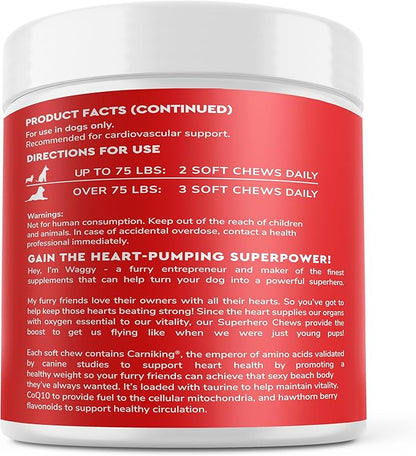 Wonder Paws Cardio Support for Dogs – Cardiovascular Chews Heart Health, Circulation, Energy & Weight Management - with L-Carnitine, Hawthorn Berry, Coenzyme Q10 & Taurine for Dogs – 90 Soft Chews