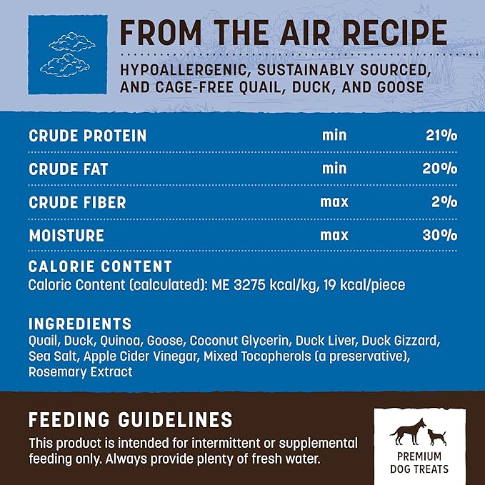 Earth Animal Wisdom Air Dried Jerky - From the Air Recipe Premium Natural Jerky Strips Dog Treats - 3 Pack 4 oz Bag