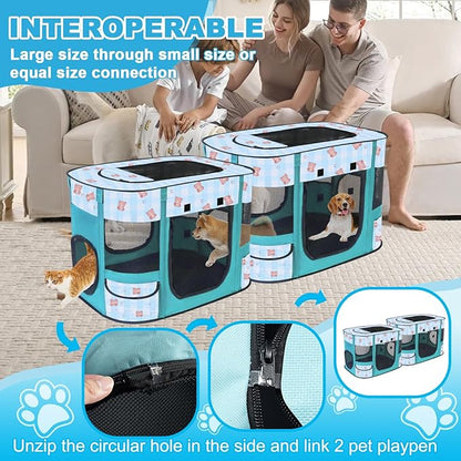 Foldable Dog Playpen Indoor,Expandable Puppy Playpen,Portable Pet Playpen for Small Animals,Waterproof Exercise Kennel Tent Crate for Travel,Camping, Home & Outdoor Use (M 31"L x 22"W x 21"H, Blue)