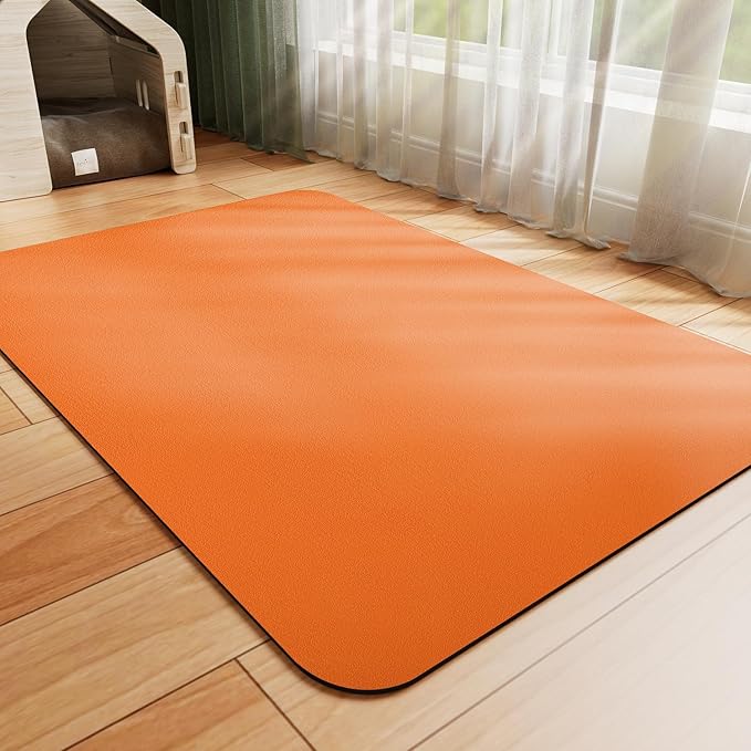 HotLive Dog Food Mat - Absorbent Cat Mat for Food and Water, No Stains Pet Feeding Bowl Mat, Easy to Clean Pet Placemats, Quick Dry Dog Water Dispenser Mat for Messy Drinkers | Orange 24"x36"