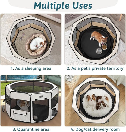 PETSFIT 45.5" Dog Playpen Indoor/Outdoor-Jump-Proof 28.5" Height with Removable Waterproof Mat & Zippered Roof | RV, Camping, Travel Dog Pen | Whelping & Cat Observation Space(45.5"L x 45.5"W x 28.5H)
