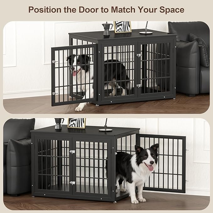 rehomerance 42 Inch Heavy Duty Dog Crate Furniture for Large and Medium Dogs, Decorative Pet House End Table, Wooden Cage Kennel Furniture Indoor, Black