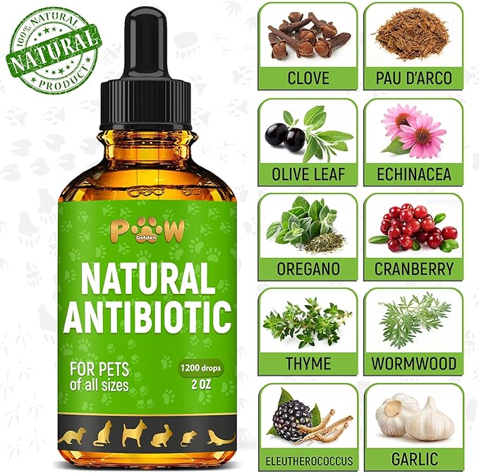 Dog Antibiotics for Infection, Coughs, UTIs, Allergies, Itching | Natural Antibiotics for Cats to Support Skin, Coat, & Digestion | for All Breeds & Ages | 2 oz