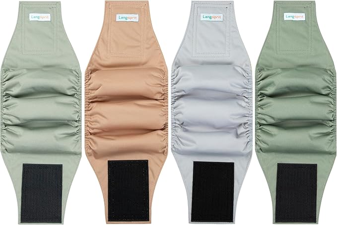 Male Dogs Diapers Belly Bands(4Pack), Washable Reusable Male Boy Doggy Wraps Panties for Doggie Puppy Pooping Potty Training Incontinence Marking Pañal para Perro Brown Gray Green Cyan Small