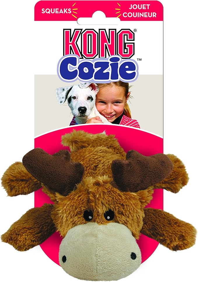 KONG Cozie Marvin Moose - Cute Dog Plush Toy for Indoor Play - Soft Chew Toy & Snuggle Buddy - with Squeaker, Durable Design & Minimal Stuffing - for Small Dogs