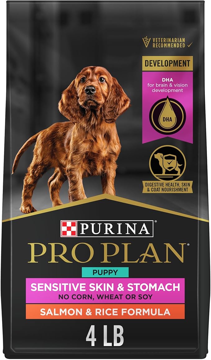 Purina Pro Plan Sensitive Skin and Stomach Dog Food Puppy Salmon and Rice Formula - 4 lb. Bag
