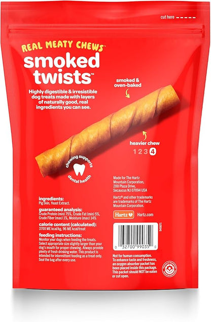 HARTZ Oinkies Natural Smoked Pig Skin Twist Dog Treat Chews - 10 Pack
