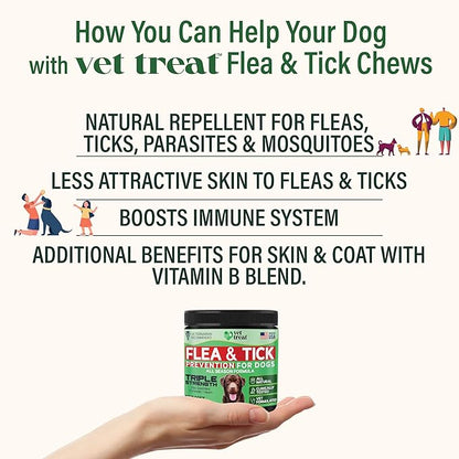 Flea and Tick Prevention for Dogs Chewables -Made in USA- Natural Dog Flea and Tick Treatment - Oral Flea Pills - Vet Recommended Flea and Tick Chews - All Breeds & Sizes - 120 Soft Treats (Chicken)