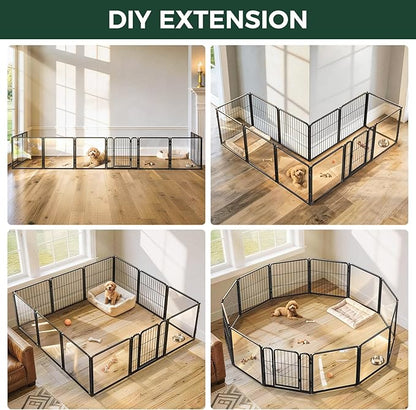 FXW AuraSpace Pro Acrylic & Wire Mesh Indoor Dog Playpen, 24" Height 12 Panels Metal Dog Pen for Puppies & Small Dogs, Black│Patented
