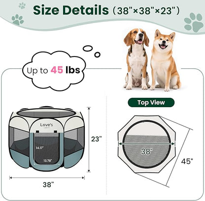 Love's cabin Pet Puppy Dog Playpen, Large Dog Tent Crates Cage Indoor/Outdoor, Portable Playpen for Cat, Foldable Pop Up Dog Kennel Playpen with Carring Case, Removable Zipper Top, Moss Green