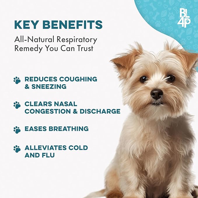 Breathe Easy Natural Cough Relief for Dogs - Gentle Dog Nasal Congestion and Sneezing Relief Plus Trachea and Airway Support Helps Senior & Brachycephalic Dogs Have Easier Days and More Restful Sleep