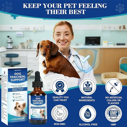 Dogs Tracheal Collapse, 2 FL OZ Trachea Cough Elixir, Natural Herbal Support Drops Helps Reduce Dry Honking Cough, Wheezing & Throat Irritation, Promotes Respiratory Comfort (Chicken Flavor)