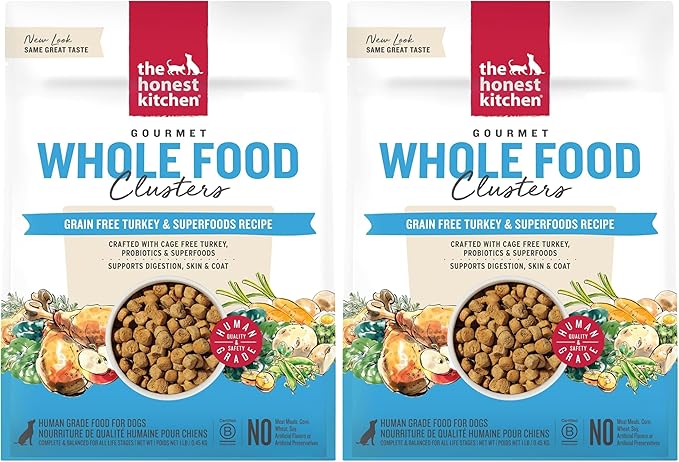 The Honest Kitchen Whole Food Clusters Grain Free Turkey Dry Dog Food, 1 lb Trial Pouch (Pack of 2)