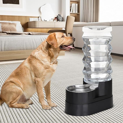 RIZZARI Automatic Dog Water Dispenser: Spill-Resistant 9L Black Gravity Feeder - Includes 2 Extra Filters & 2 Bottle Caps - Raised Design Supports Elderly Dogs’ Spine Health - for Garage Garden Use