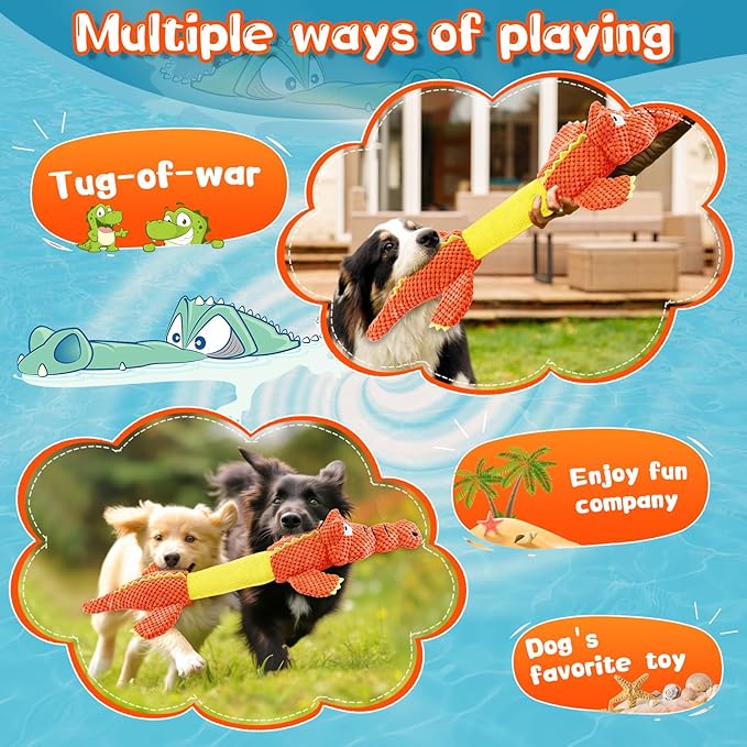 Interactive Tug of War Dog Toys for Small to Large Breeds - Squeaky Puppy Toys with Crinkle Paper, Stuffed Chew Toys to Keep Them Busy, Training Reward Gift for Dogs (Orange)