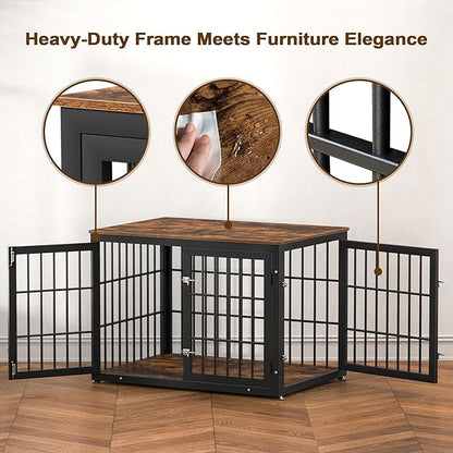 rehomerance 42 Inch Heavy Duty Dog Crate Furniture for Large and Medium Dogs, Decorative Pet House End Table, Wooden Cage Kennel Furniture Indoor, Rustic Brown