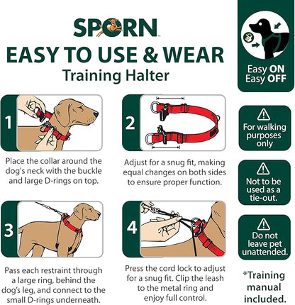 Sporn Original Dog Halter, No Pull Dog Harness, Durable Nylon Collar with Padded Restraint Sleeves for Extra Large Breeds, No Choke Design, Adjustable Fit, Easy On/Off, Blue, X-Large