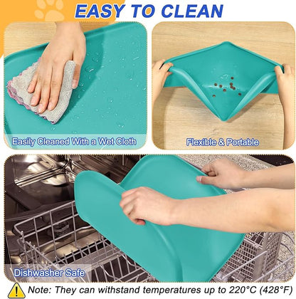 SMILOOL Silicone Pet Feeding Mat with Raised Edge for Food and Water, Dog Bowl Mats, Cat Bowls Placemat with High Lip for Floor Waterproof, Rubber Tray for Cats and Dogs 24 x 16 x0.8 Dark Turquoise