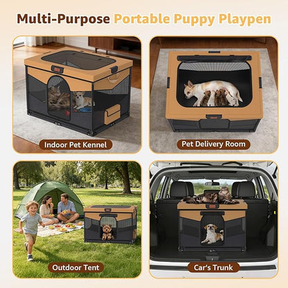 LOOBANI Foldable Dog Playpen for Small Dogs- Indoor/Outdoor Puppy Playpen with Removable Washable Fabric Enclosure, Sturdy Steel Frame & 690D Oxford Cloth,Portable Crate for Puppies & Cats,32"x24"x22"
