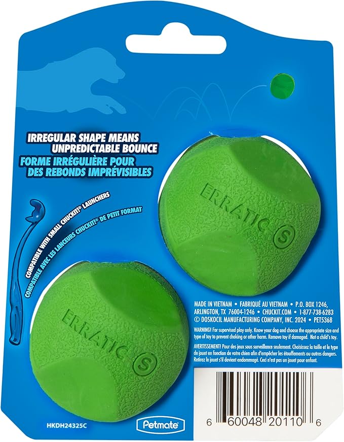 Chuckit! Erratic Dog Ball Interactive Toy For Dogs, Unpredictable Bounces, Small 2" For Small Breeds and Puppies, Pack of 2