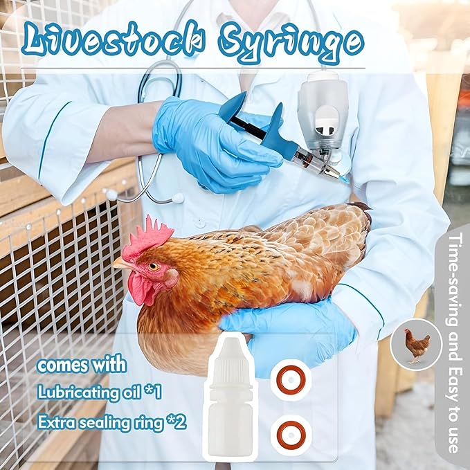 Livestock Syringe Gun Injector, Bottle Adjustable Poultry Continuous Syringes, Reusable Veterinary Precision injection Gun(E,10ML)