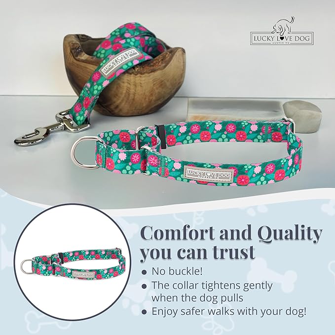 Lucky Love Dog Martingale Dog Collar - Adjustable, No-Slip, Durable, & Soft Webbing Collar for Male and Female Dogs Ideal for Training & Walking - Penny, Large
