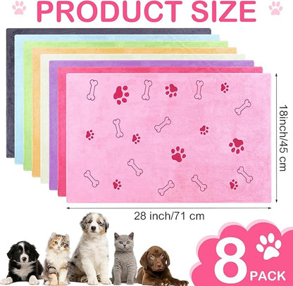 Chumia 8 Pcs Dog Towels for Drying Dogs Cats Pet Towels Bulk Puppy Microfiber Fast Drying Paw Bath Bathing Supplies Absorbent for Medium Pets(18 x 28 Inch,Dog Paw and Bone,Sweet Color)