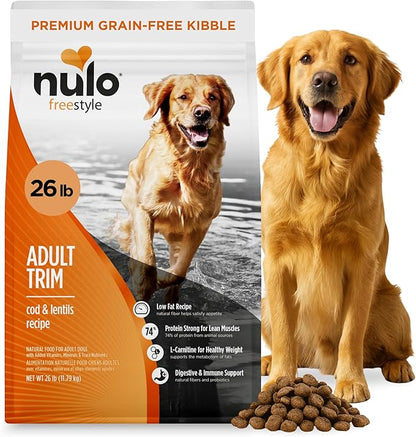 Nulo FreeStyle Adult Trim Dry Dog Food - High Protein Grain Free Dog Food for Healthy Weight Management, Natural Kibble with Probiotics, L-Carnitine and Fiber for Small, Medium, Large Breeds, 26lb Bag