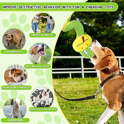 Squeaky Dog Toys, Chew-Resistant Dog Rope Toy with Squeaker & Crinkle Paper, Interactive Squeaky Tug of War Doggie Toy, Dog Toys for Small, Medium, and Large Dogs Daily Companionship