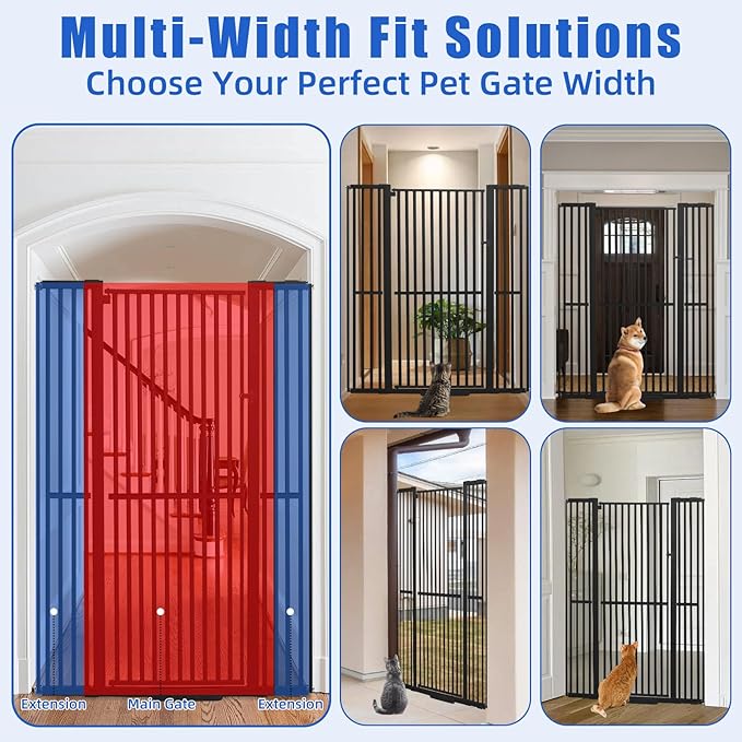 SHYUJAJIE 71 Inch Extra Tall Pet Gate for Cats, 29.5-48" Adjustable Wide Dog Gates, Pressure Mounted Walk Through Tall Cat Gate for Doorways,Hallway,Stairs,House（Black）