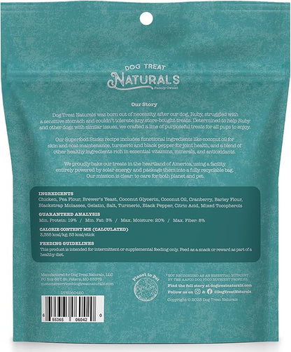 Dog Treat Naturals Superfood Sticks, Chicken & Cranberry, 10oz Bag | Dog Chew Sticks | All-Natural, Pet Training Treats | Joint-Skin-Coat Health | USA Made