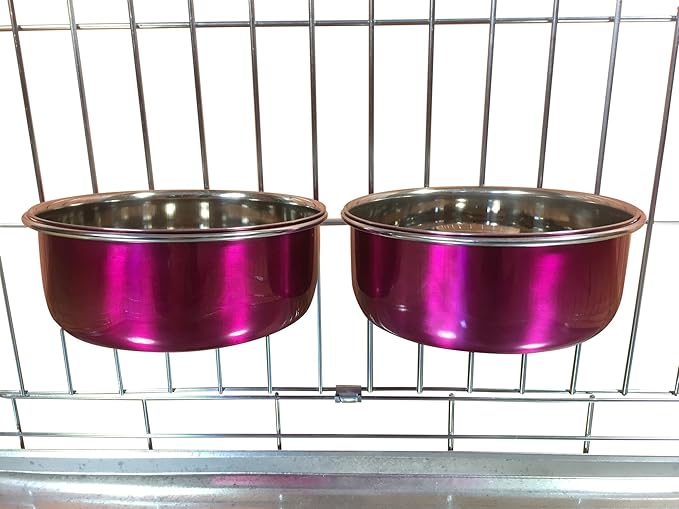 Ellie-Bo Pair of Dog Bowls for Crates/Cages or Pens, Medium, 0.9 Litre, Pink