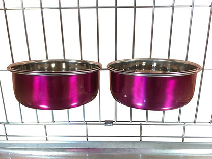 Ellie-Bo Pair of Dog Bowls for Crates/Cages or Pens, Medium, 0.9 Litre, Pink
