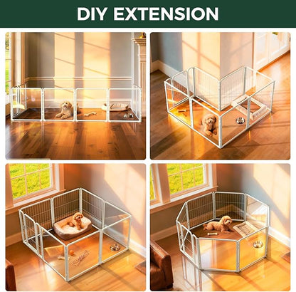 FXW AuraSpace Pro Acrylic & Wire Mesh Indoor Dog Playpen, 24" Height 8 Panels Metal Dog Pen for Puppies & Small Dogs, White│Patented